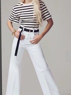 J. Crew White Wide-Leg Flare Jeans with High Waist